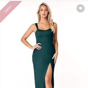 Sheath Scoop Side Slit Stretch Satin Floor-Length Dress Pine